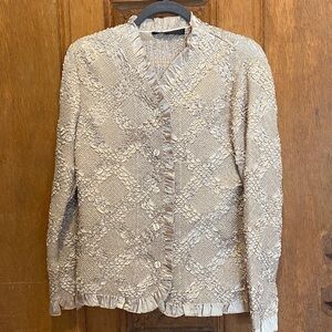 Pleats Collection Pings Imports 2 piece Crinkle Cardigan & top gold beige small